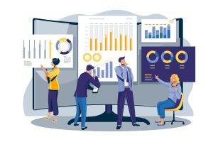 Illustration of charts representing market growth and research analysis