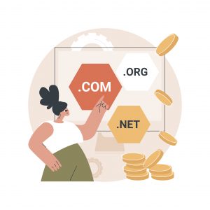 Illustration of woman hacking domains for web address