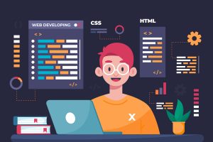 Man working as web developer illustration