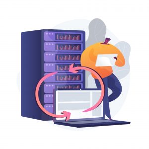 server-side scripting illustration of a web developer in front of a server