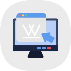 Illustration of wordpress icon displayed on desktop 