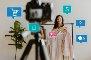 An influencer recording videos for business collaborations